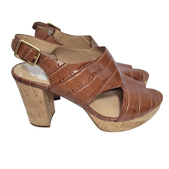 Lauren Ralph Lauren Shoes - Lauren Ralph Lauren Feona Brown Crocodile Embossed Leather Sandals Size 9.5M